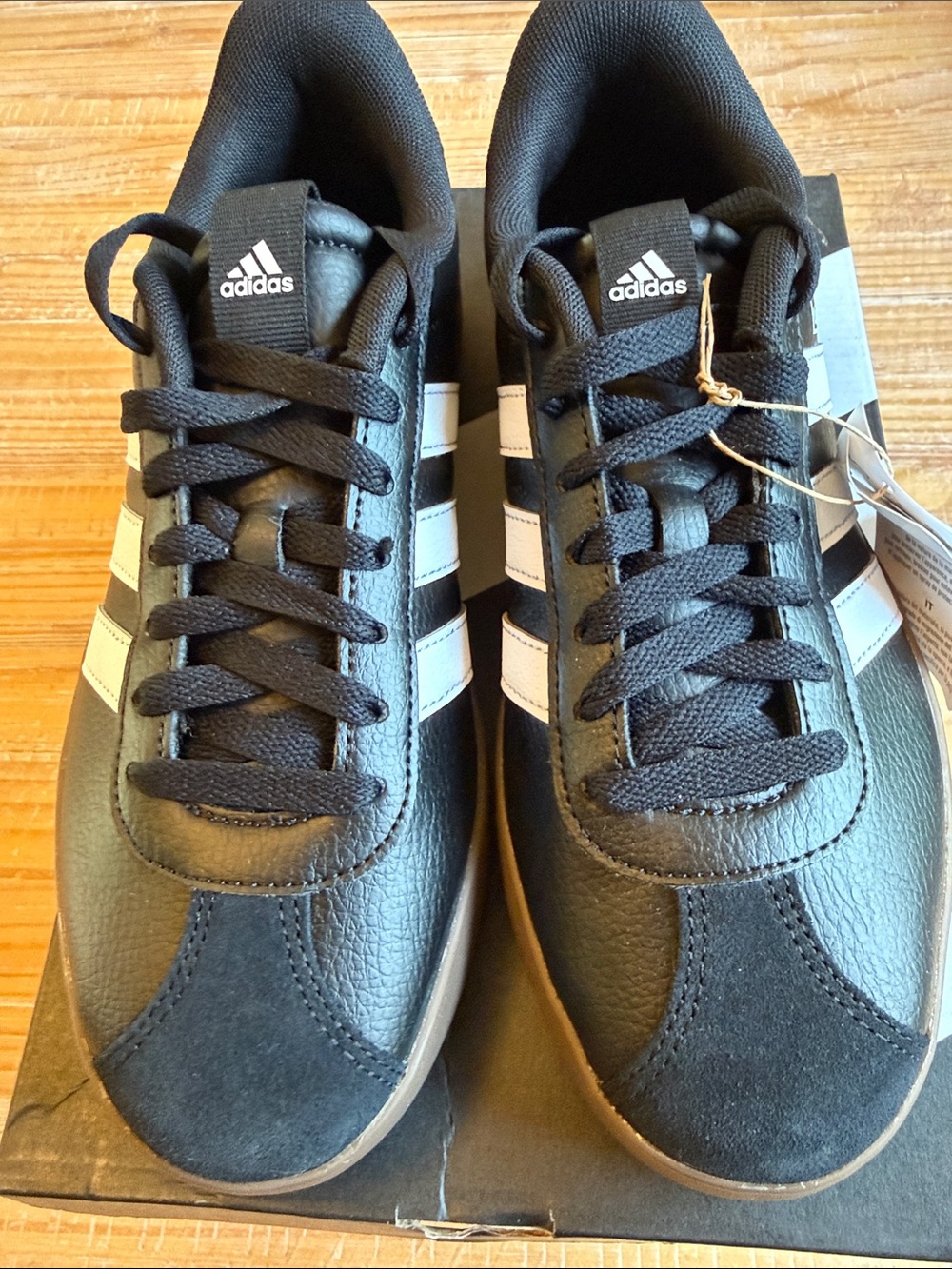 adidas Women’s VL Court  Black with White Three-Stripes Low-Top Sneakers